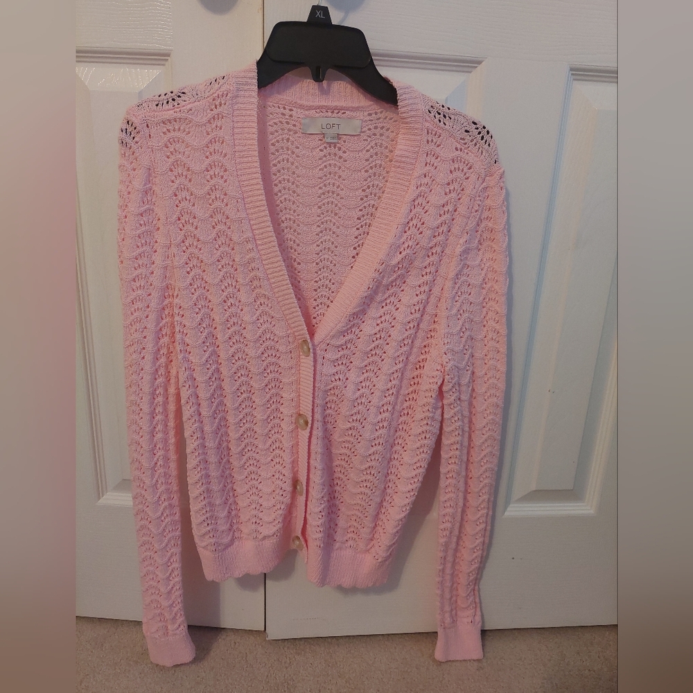 LOFT Light Pink Open-Knit Cardigan